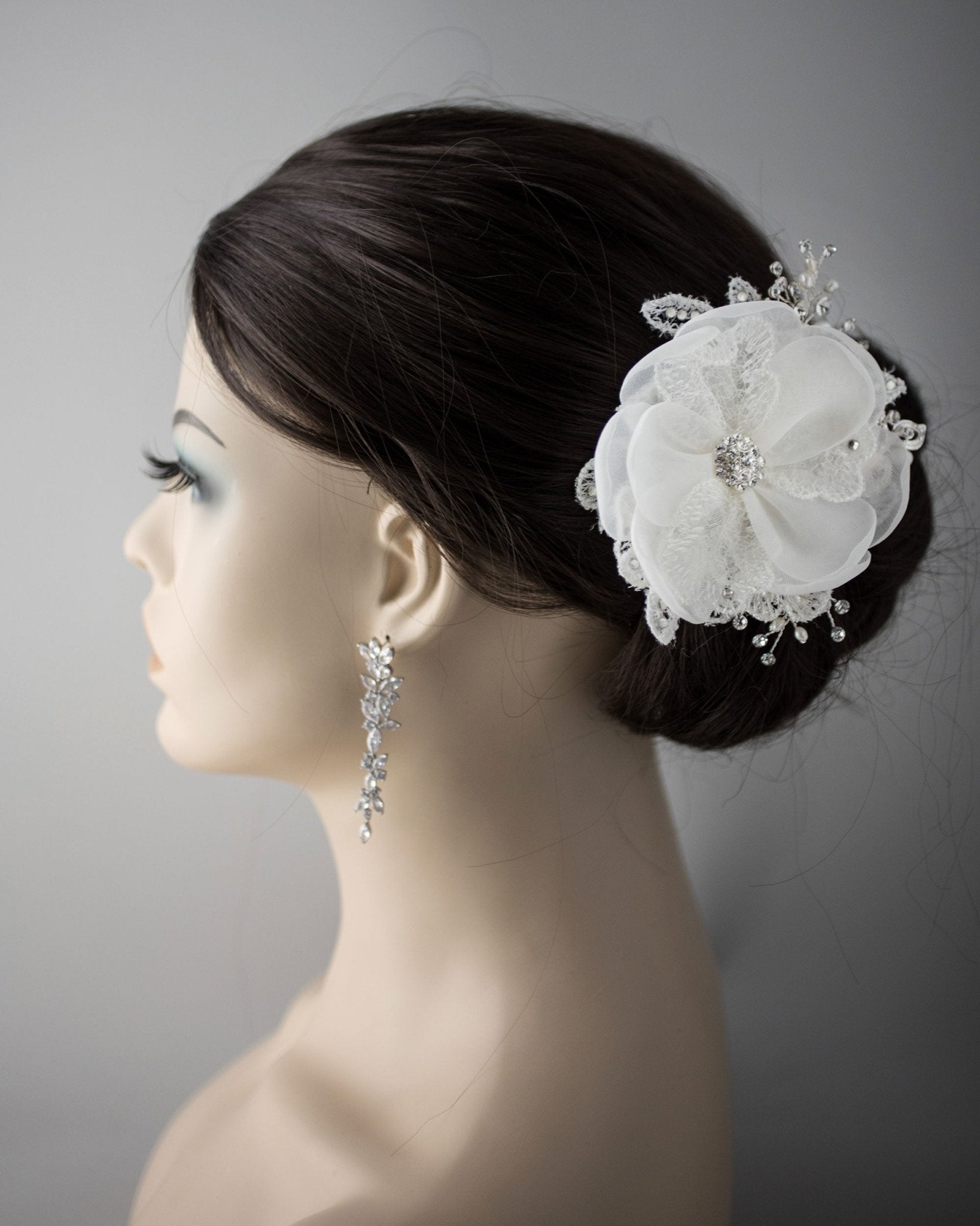 Ivory Lace and Pearls Bridal Hair Flower - Hair Flower - Cassandra Lynne