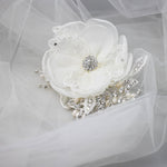 Ivory Lace and Pearls Bridal Hair Flower - Hair Flower - Cassandra Lynne