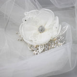 Ivory Lace and Pearls Bridal Hair Flower - Hair Flower - Cassandra Lynne