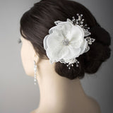 Ivory Lace and Pearls Bridal Hair Flower - Hair Flower - Cassandra Lynne