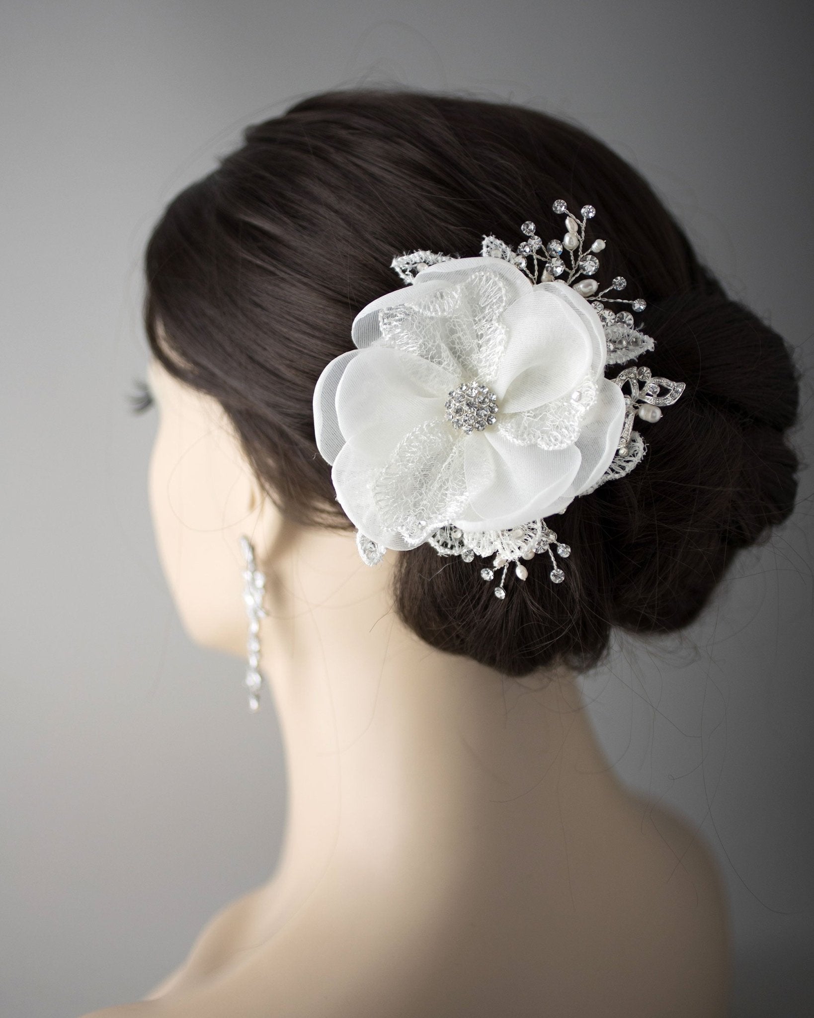 Ivory Lace and Pearls Bridal Hair Flower - Hair Flower - Cassandra Lynne