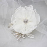 Ivory Lace and Pearls Bridal Hair Flower - Hair Flower - Cassandra Lynne