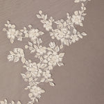 Ivory Luxe Tulle Lace Trim Royal Cathedral Bridal Veil Decorative floral lace pattern on a beige background