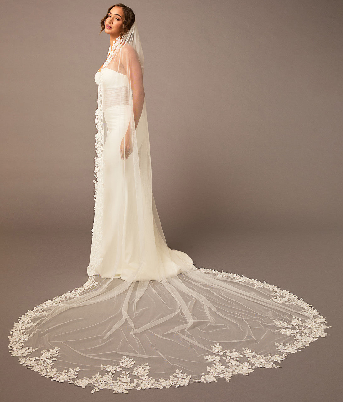 Ivory Luxe Tulle Lace Trim Royal Cathedral Bridal Veil