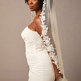Ivory Luxe Tulle Lace Trim Fingertip Bridal Veil