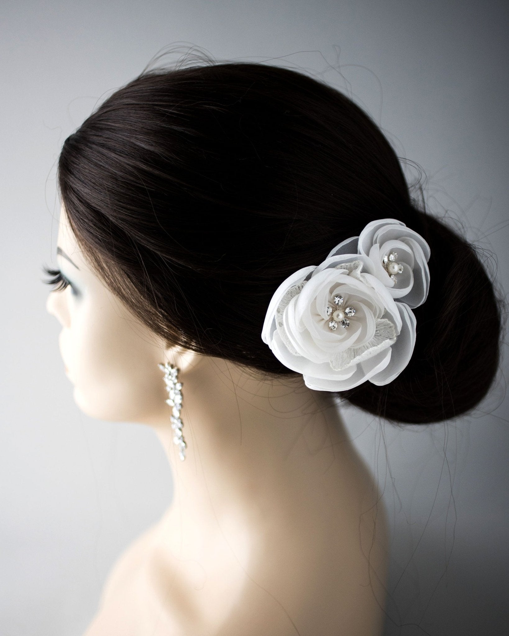 Ivory Organza and Lace Bridal Hair Flower - Hair Flower - Cassandra Lynne