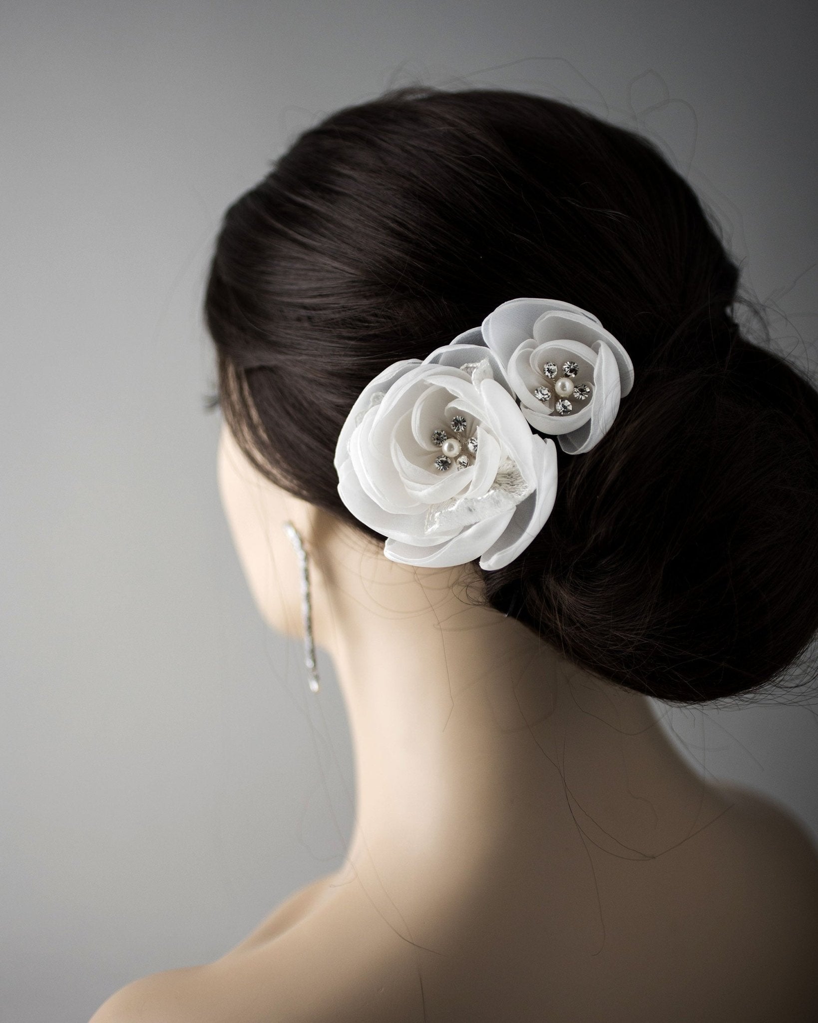 Ivory Organza and Lace Bridal Hair Flower - Hair Flower - Cassandra Lynne