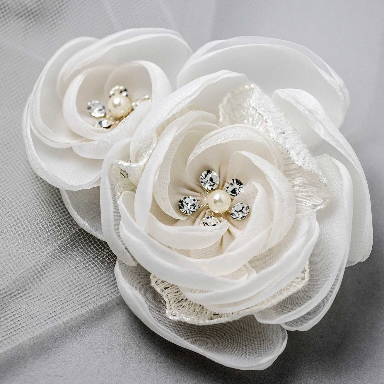 Ivory Organza and Lace Bridal Hair Flower - Hair Flower - Cassandra Lynne