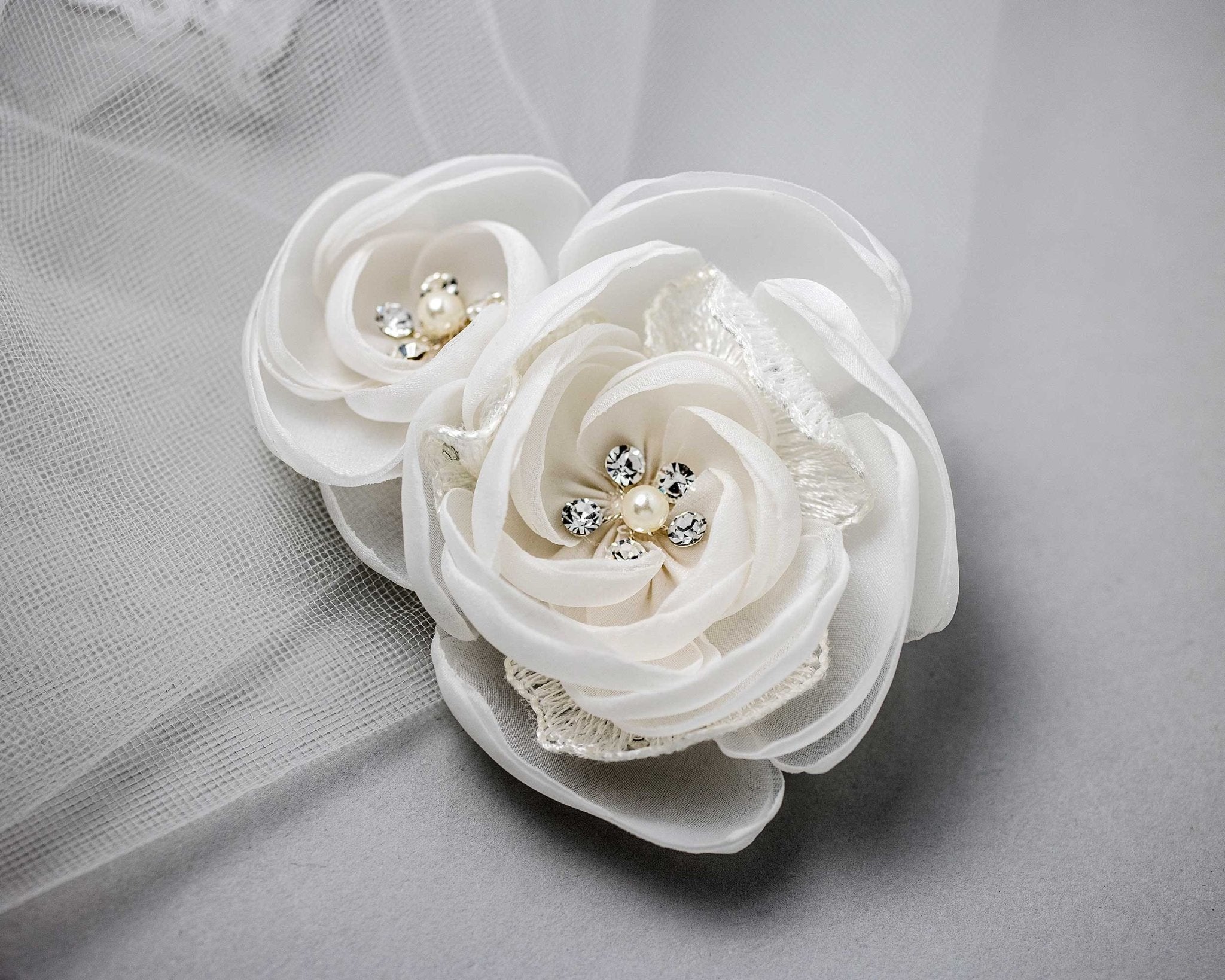 Ivory Organza and Lace Bridal Hair Flower - Hair Flower - Cassandra Lynne