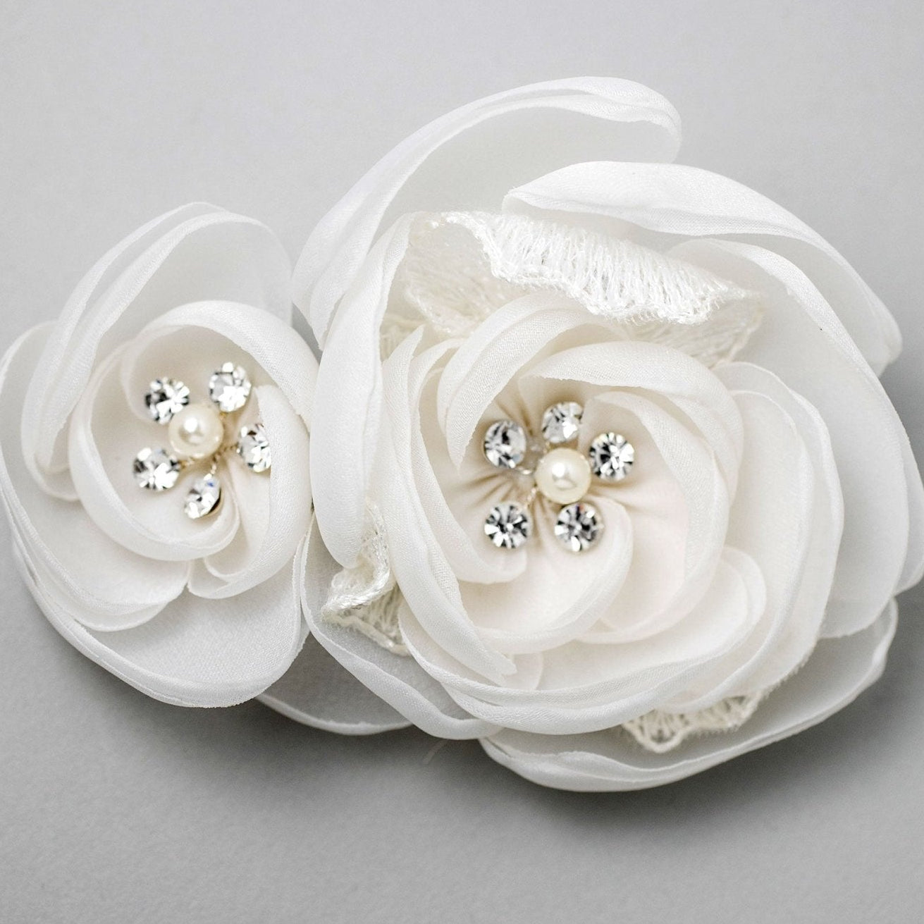 Ivory Organza and Lace Bridal Hair Flower - Hair Flower - Cassandra Lynne