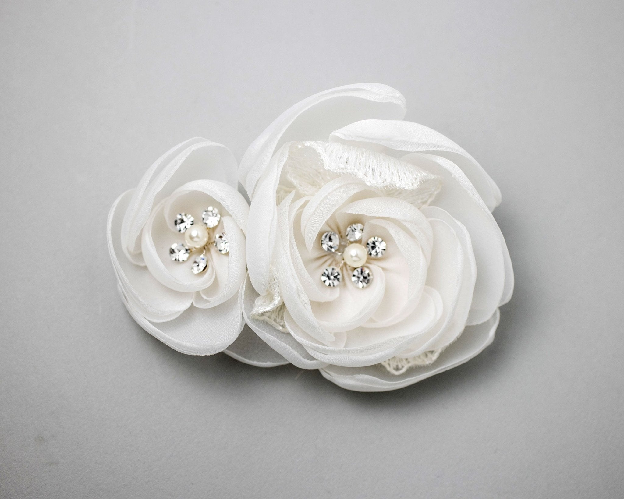 Ivory Organza and Lace Bridal Hair Flower - Hair Flower - Cassandra Lynne