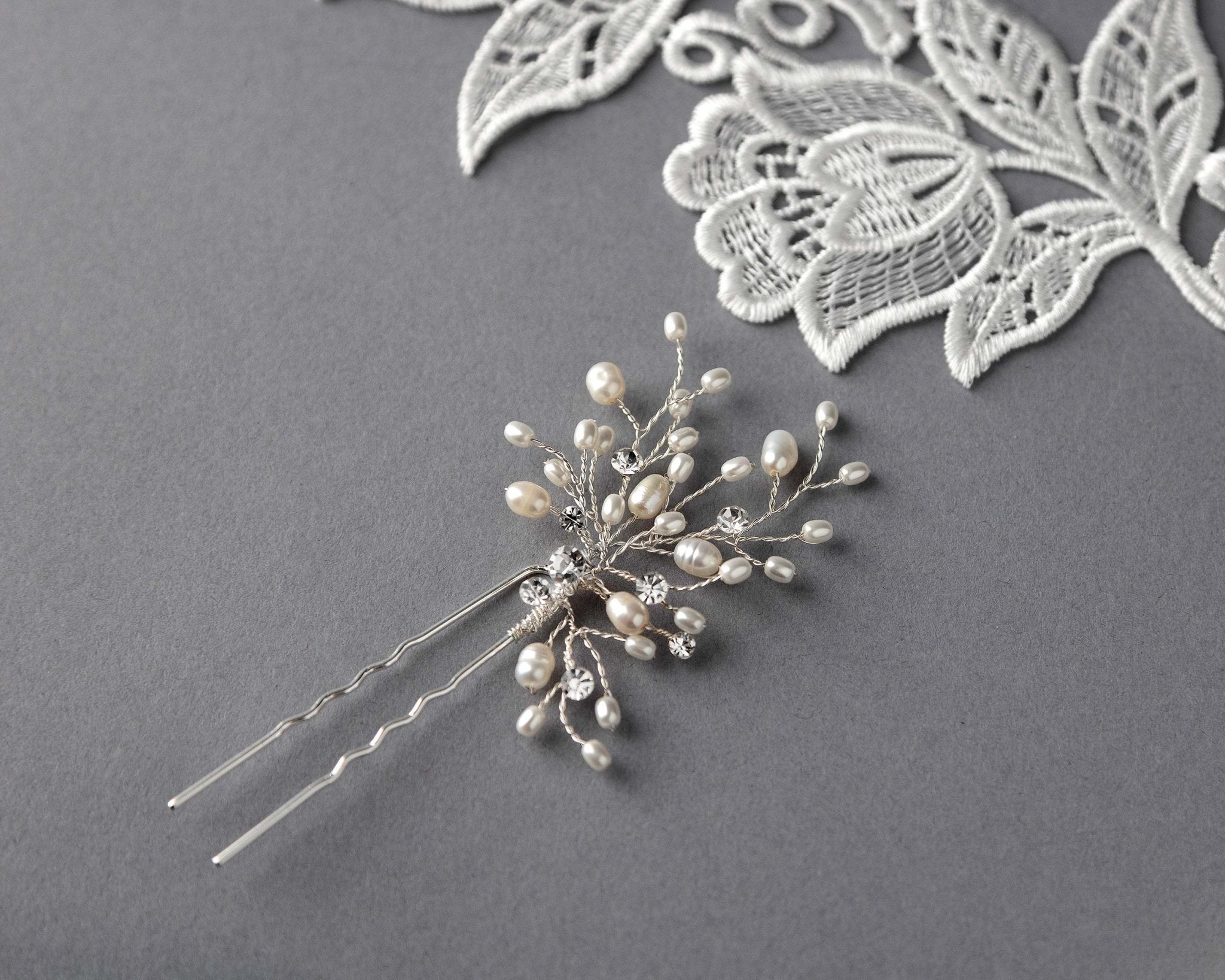 Ivory Pearl and Crystal Bridal Hair Pin - Hair Pins - Cassandra Lynne