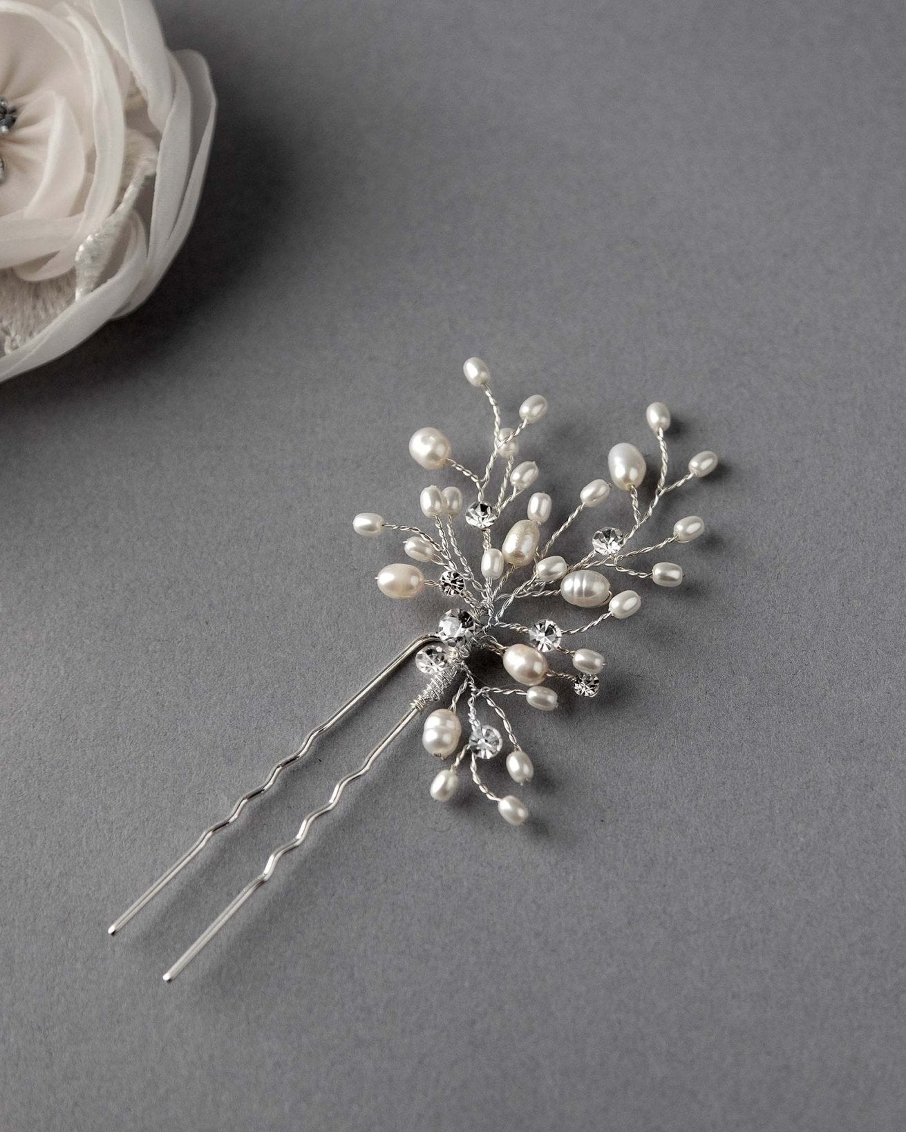 Ivory Pearl and Crystal Bridal Hair Pin - Hair Pins - Cassandra Lynne