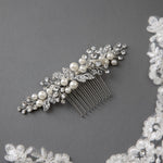 Ivory Pearl and Crystal Leaves Narrow Hair Comb - Hair Comb - Cassandra Lynne