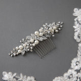 Ivory Pearl and Crystal Leaves Narrow Hair Comb - Hair Comb - Cassandra Lynne