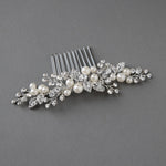 Ivory Pearl and Crystal Leaves Narrow Hair Comb - Hair Comb - Cassandra Lynne