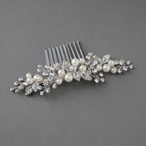 Ivory Pearl and Crystal Leaves Narrow Hair Comb - Hair Comb - Cassandra Lynne