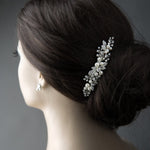 Ivory Pearl and Crystal Leaves Narrow Hair Comb - Hair Comb - Cassandra Lynne