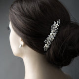 Ivory Pearl and Crystal Leaves Narrow Hair Comb - Hair Comb - Cassandra Lynne