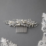 Ivory Pearl and Crystal Leaves Narrow Hair Comb - Hair Comb - Cassandra Lynne
