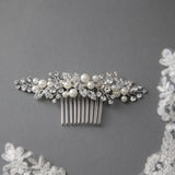Ivory Pearl and Crystal Leaves Narrow Hair Comb - Hair Comb - Cassandra Lynne