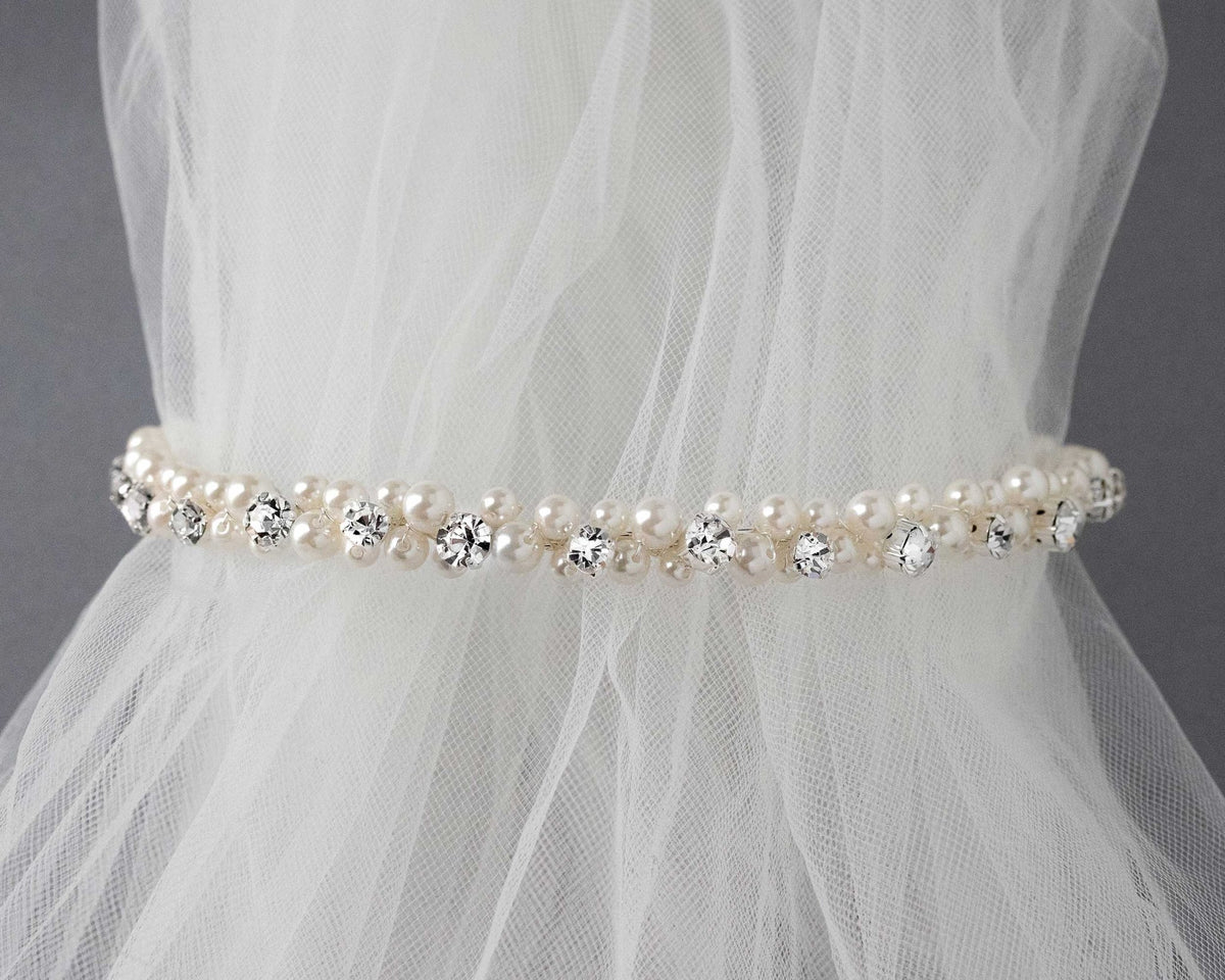 Ivory Pearl and Rhinestones Bridal Headband - Tiara - Cassandra Lynne