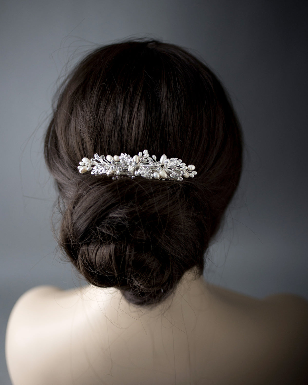 Silver Wedding Hair Barrette with Ivory Pearls - Cassandra Lynne