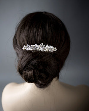 Silver Wedding Hair Barrette with Ivory Pearls Cassandra Lynne