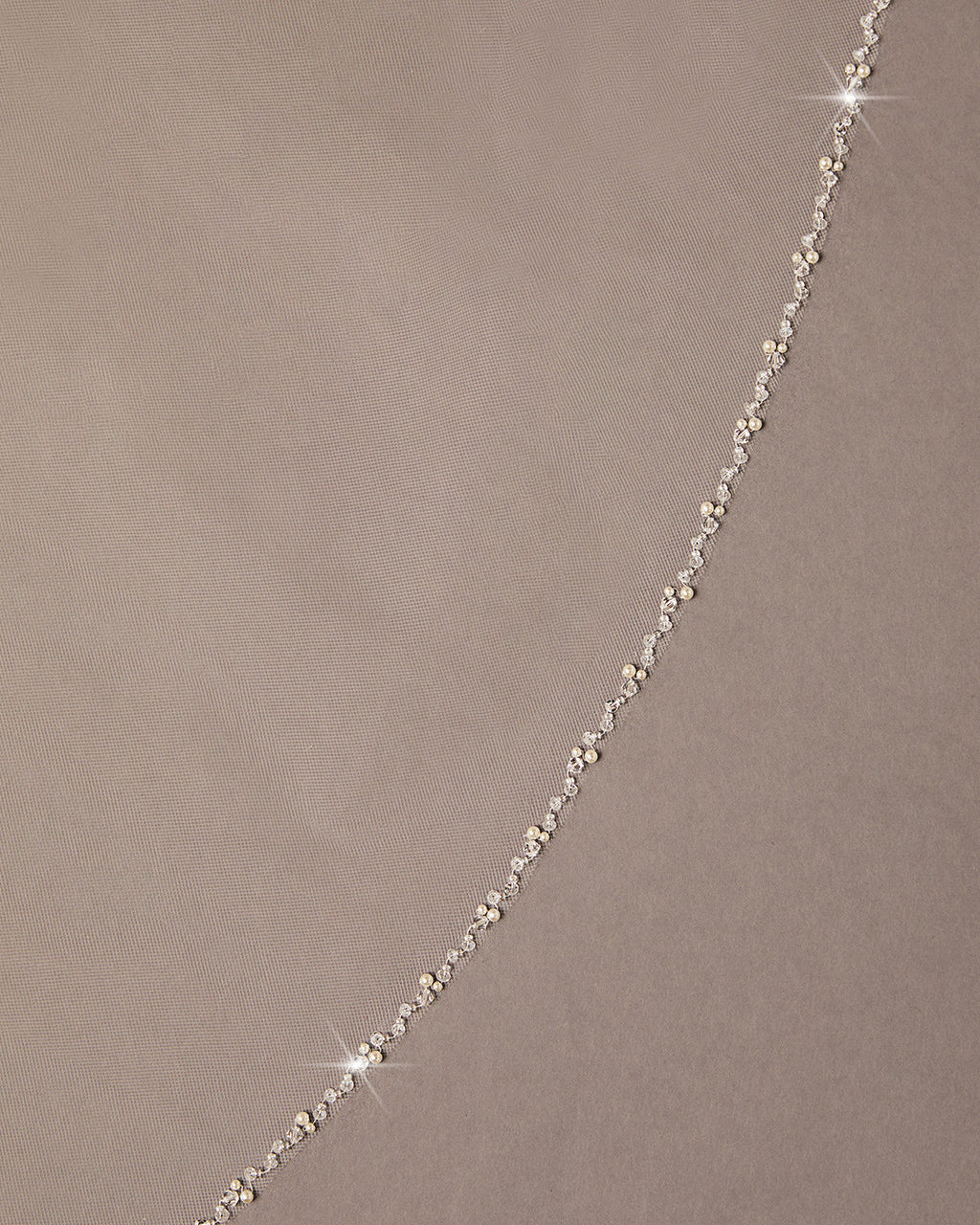 Pearl and Crystal Bead Trimmed Veil Fingertip Length -Cassandra Lynne