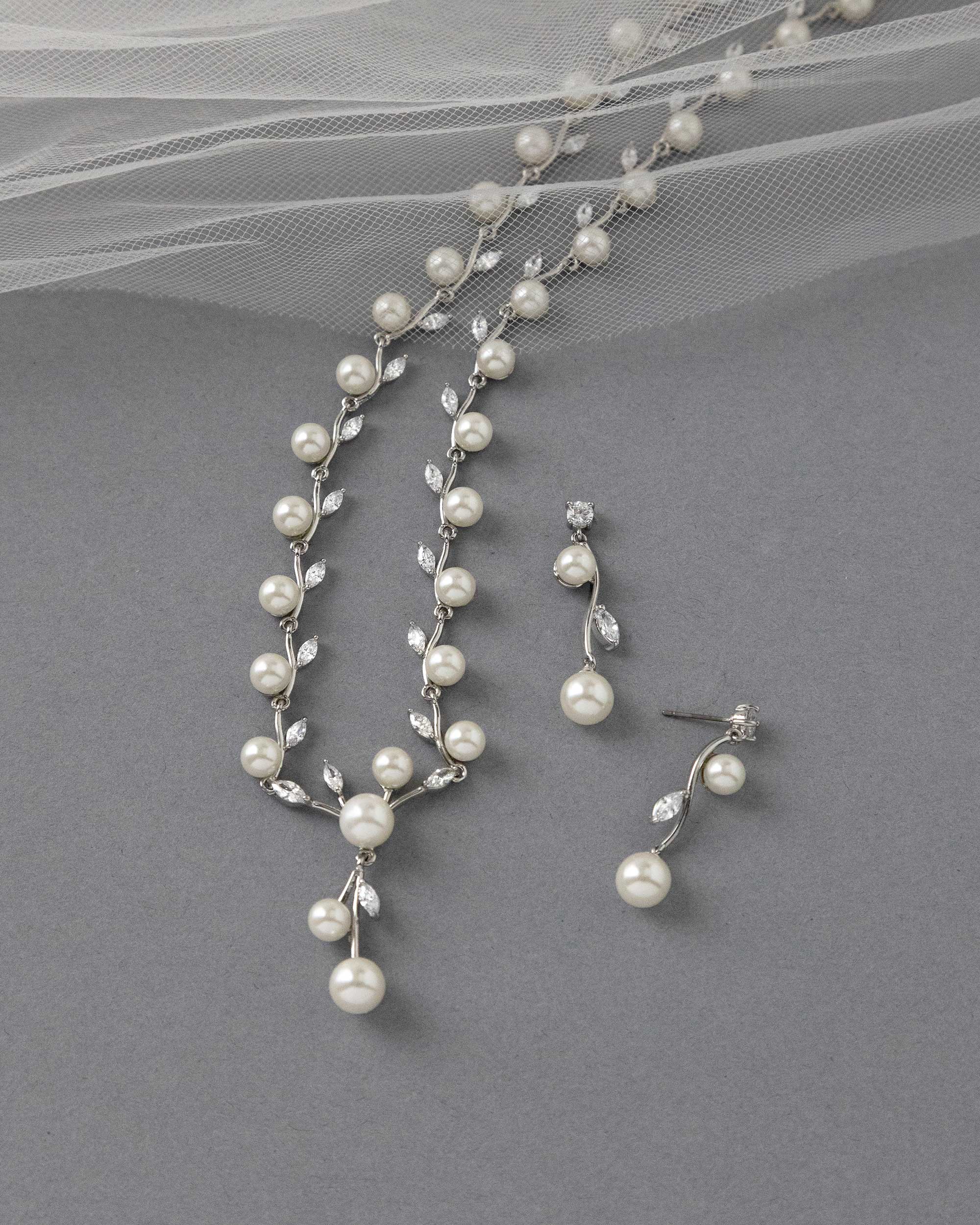 Ivory Pearl Vines Wedding Necklace and Earrings