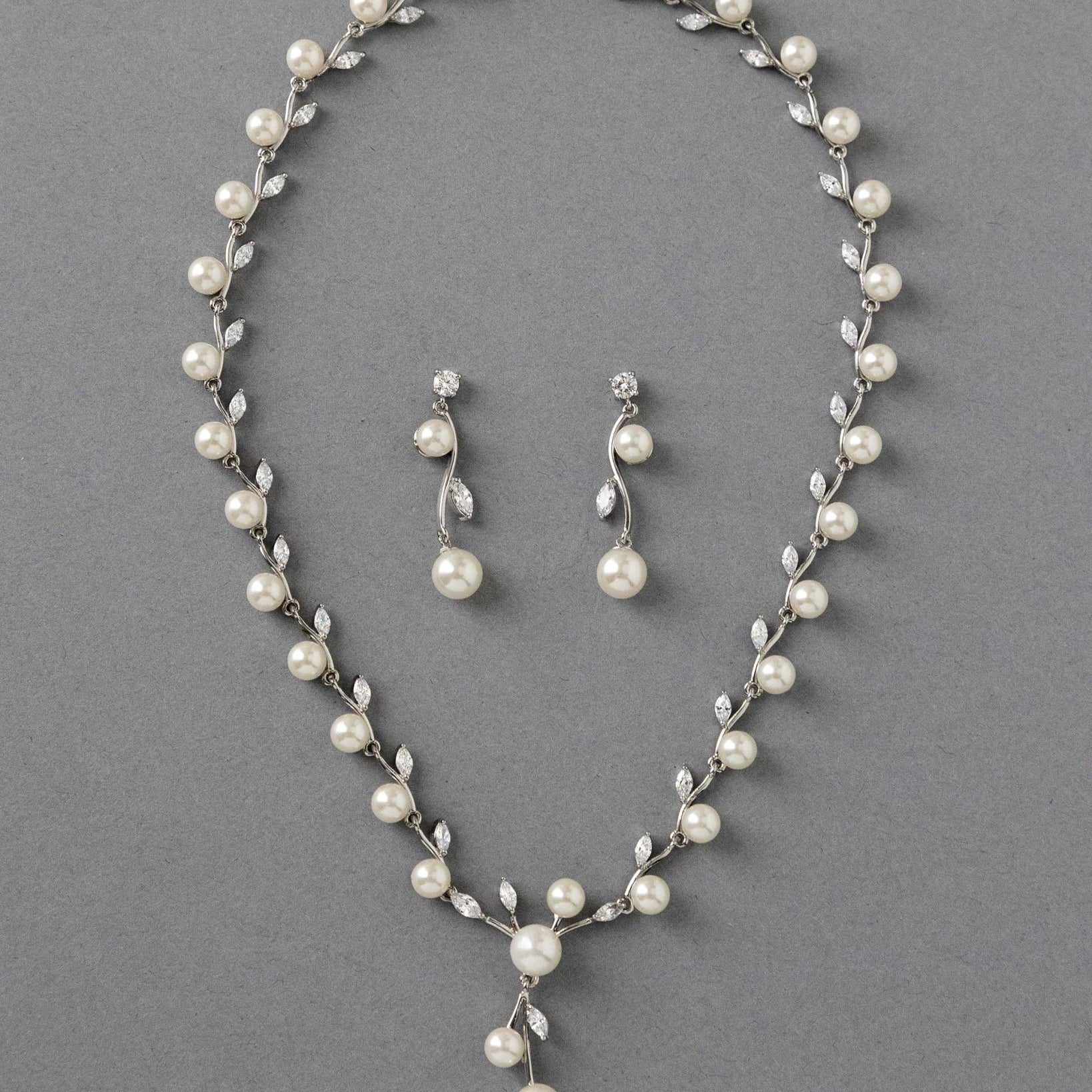 Ivory Pearl Vines Wedding Necklace and Earrings - Necklace Set - Cassandra Lynne