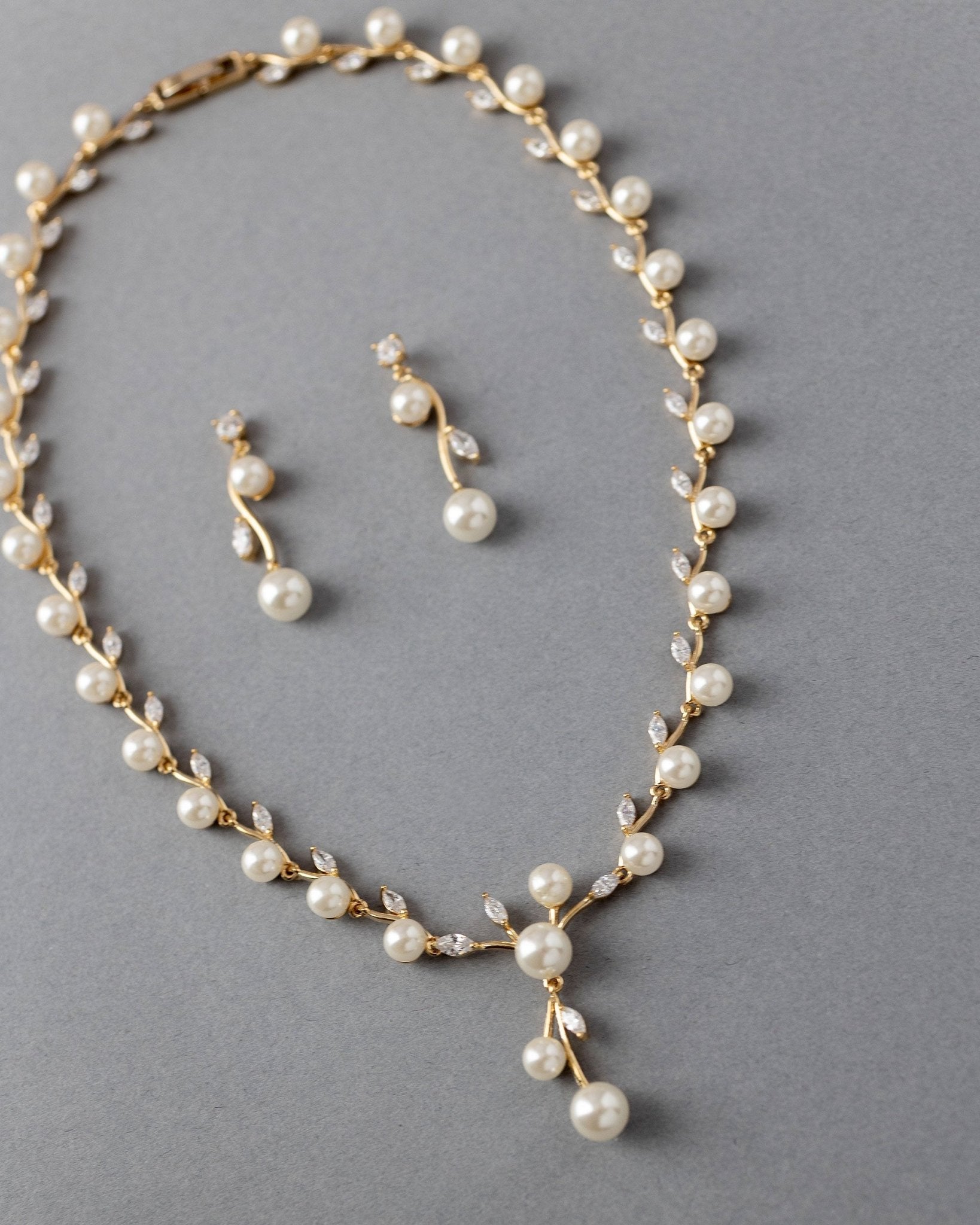 Ivory Pearl Vines Wedding Necklace and Earrings - Necklace Set - Cassandra Lynne
