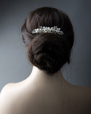 Ivory Pearl and Crystal Leaves Narrow Hair Comb Cassandra Lynne