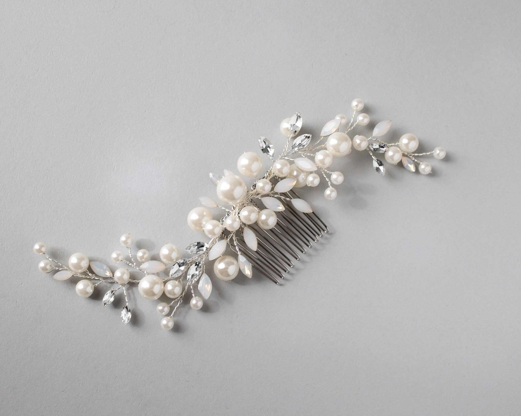 Ivory Pearls and Opal Bridal Comb - Hair Comb - Cassandra Lynne