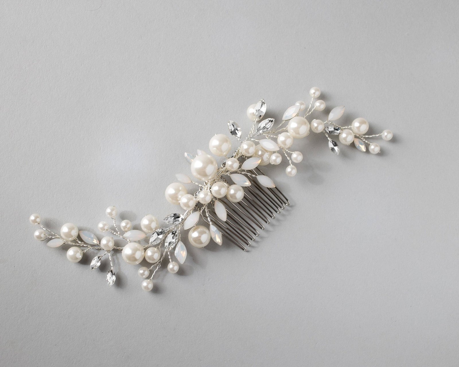 Ivory Pearls and Opal Bridal Comb - Hair Comb - Cassandra Lynne