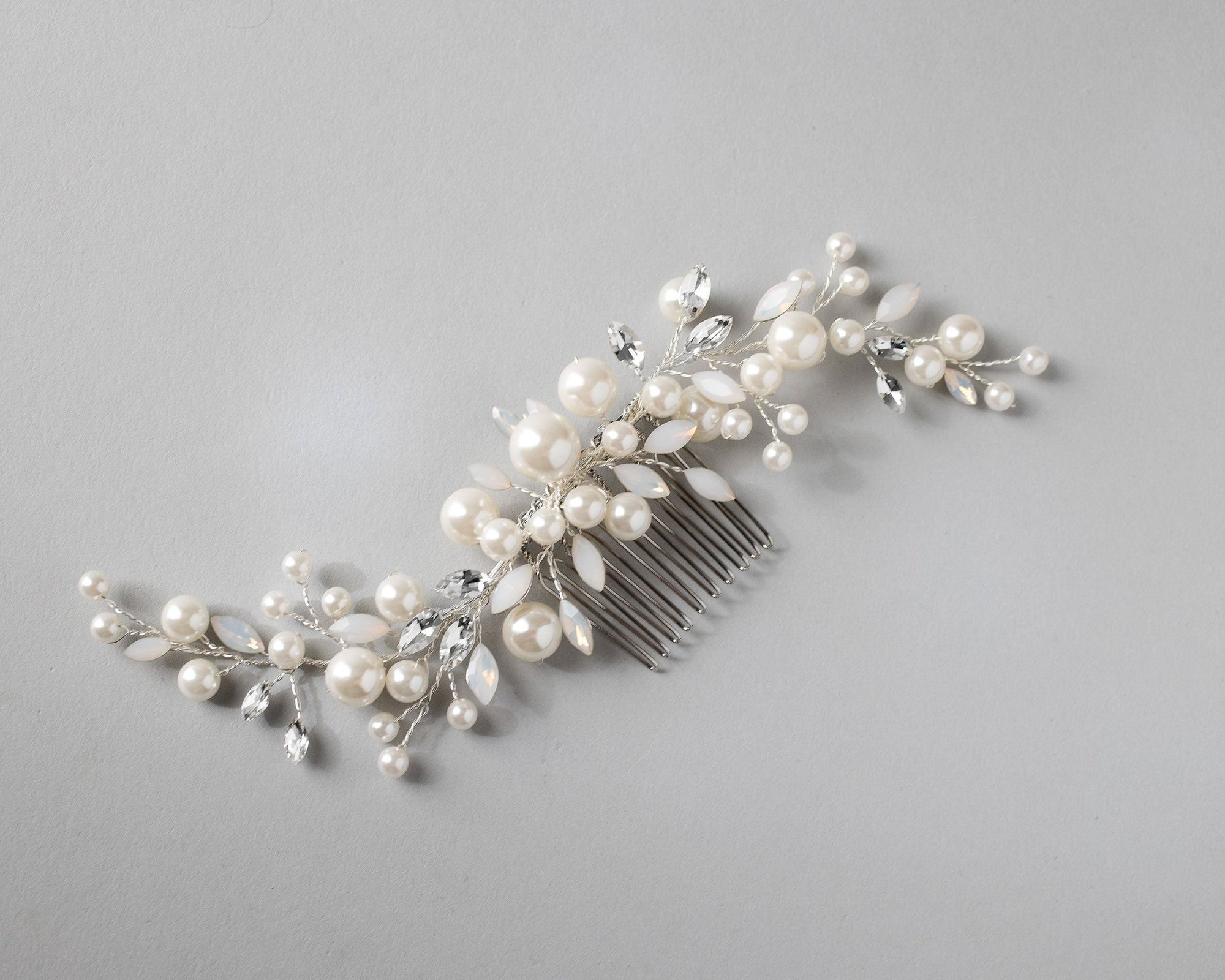 Ivory Pearls and Opal Bridal Comb - Hair Comb - Cassandra Lynne
