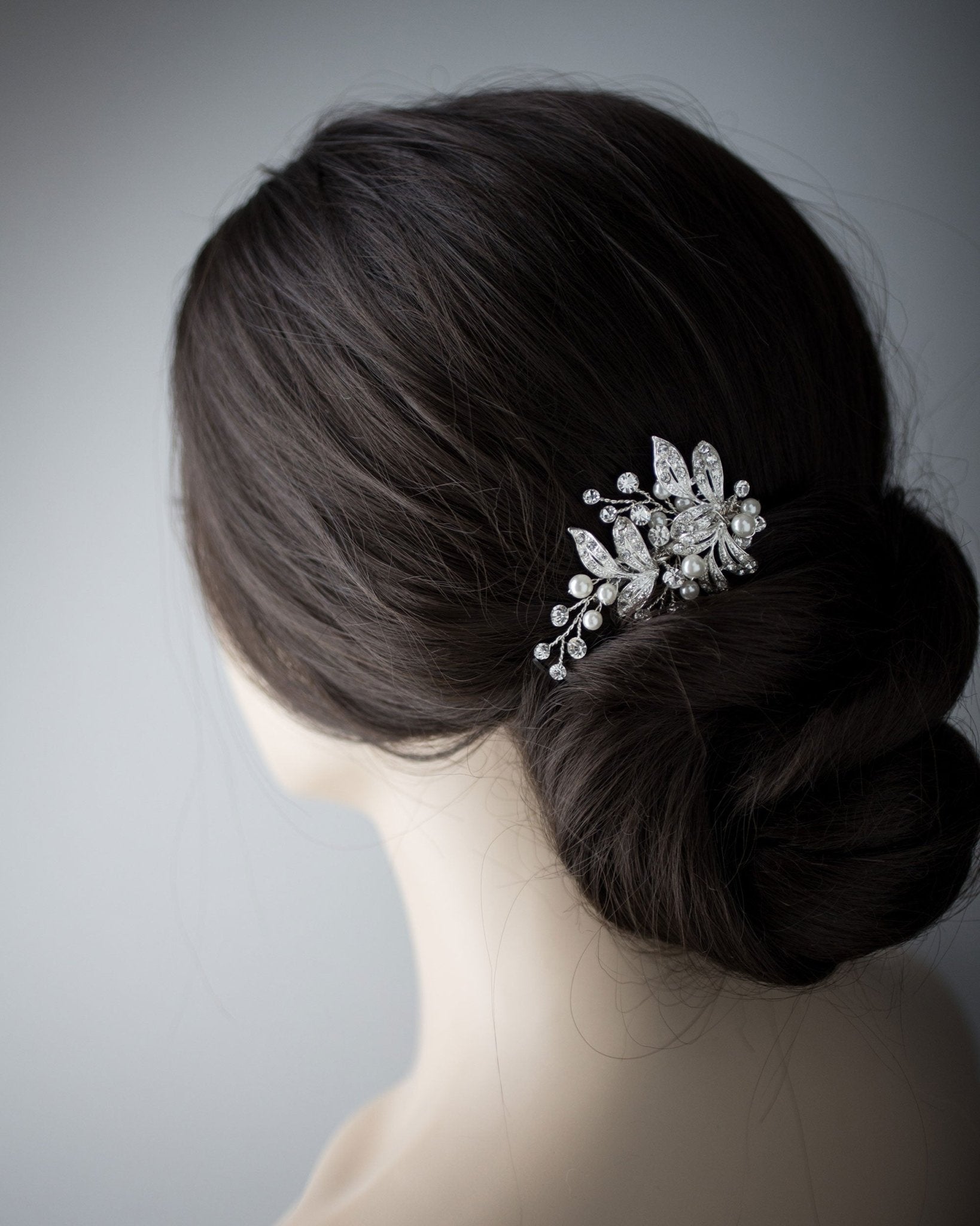 Ivory Pearls and Silver Leaves Mini Clip - Hair Clips - Cassandra Lynne