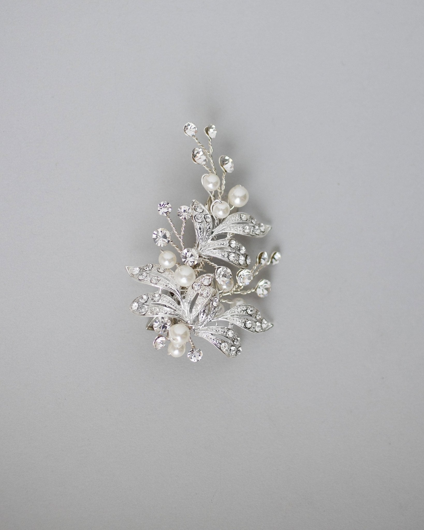 Ivory Pearls and Silver Leaves Mini Clip - Hair Clips - Cassandra Lynne