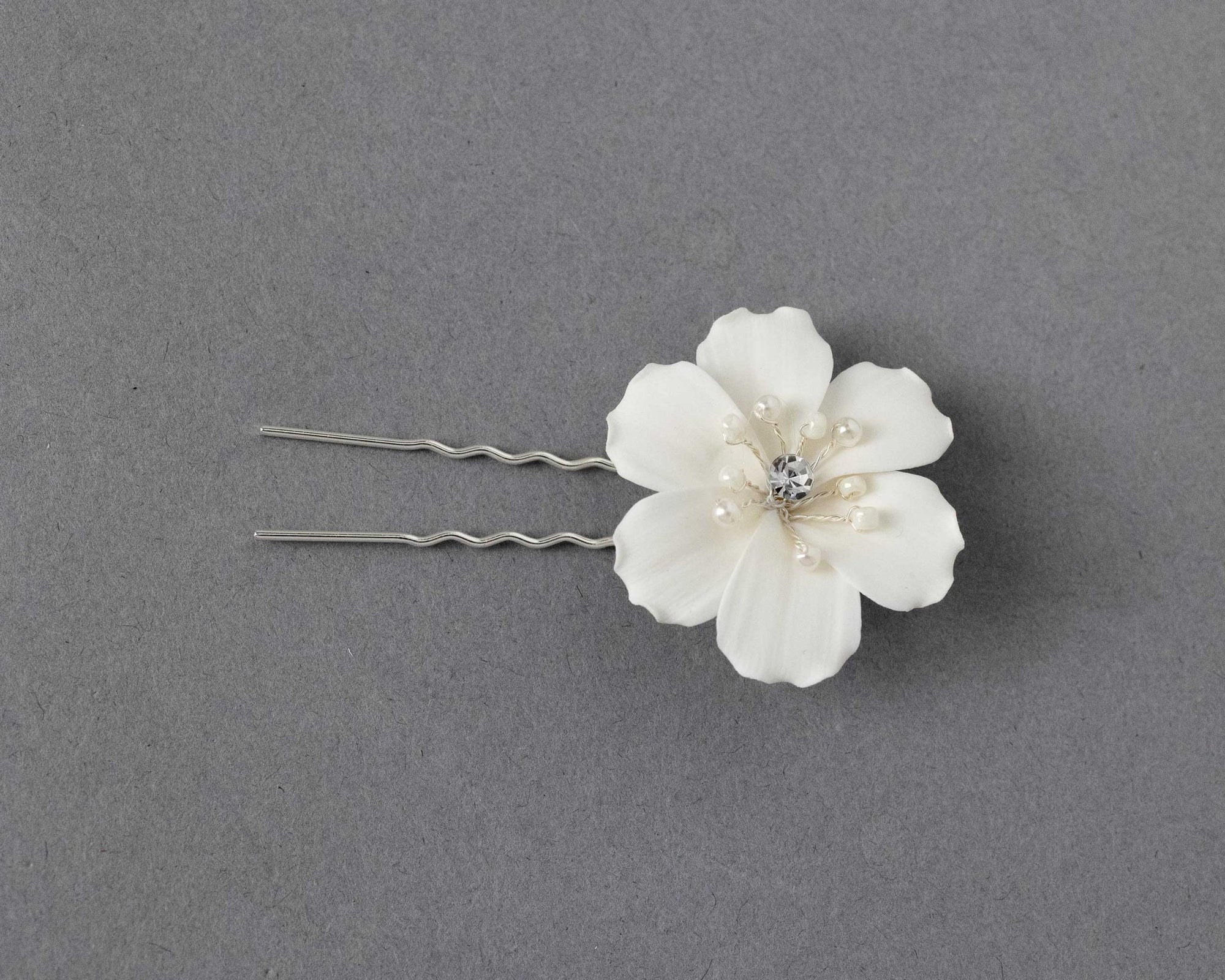 Ivory Porcelain Flower Pearl Hair Pin - Hair Pins - Cassandra Lynne