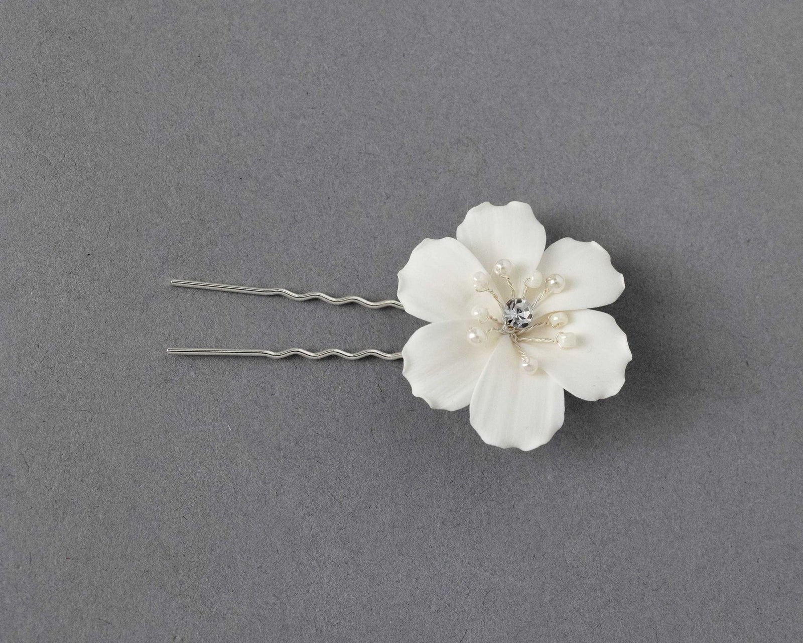 Ivory Porcelain Flower Pearl Hair Pin - Hair Pins - Cassandra Lynne
