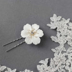 Ivory Porcelain Flower Pearl Hair Pin - Hair Pins - Cassandra Lynne