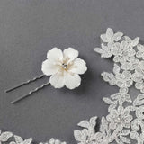 Ivory Porcelain Flower Pearl Hair Pin - Hair Pins - Cassandra Lynne