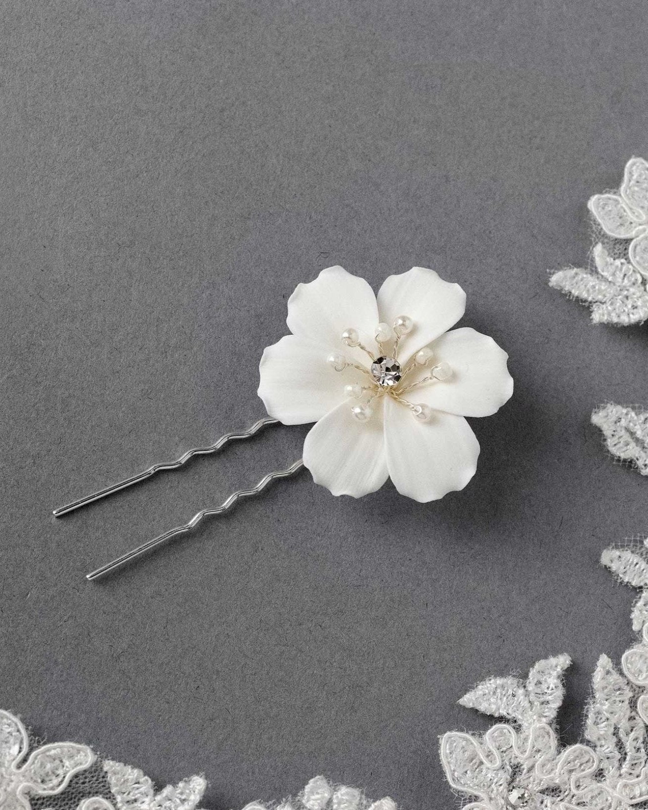 Ivory Porcelain Flower Pearl Hair Pin - Hair Pins - Cassandra Lynne