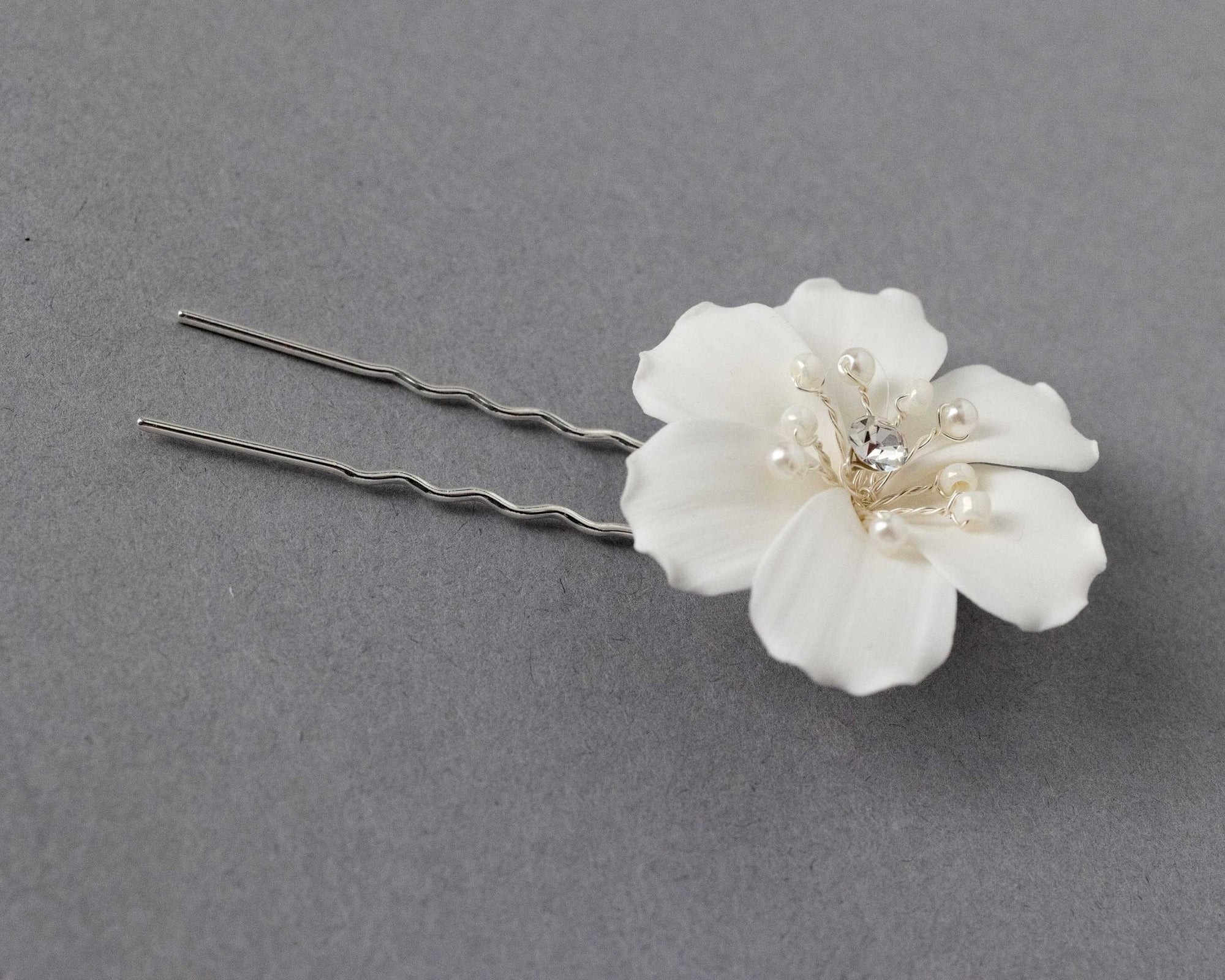 Ivory Porcelain Flower Pearl Hair Pin - Hair Pins - Cassandra Lynne