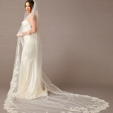 Delicate Floral Applique with Reverse Scallop Edge Cathedral Veil - Cassandra Lynne