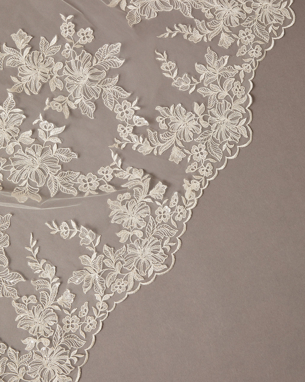 Delicate Floral Applique with Reverse Scallop Edge Cathedral Veil - Cassandra Lynne