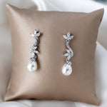 Ivory Teardrop Pearl CZ Vine Earrings - Earrings - Cassandra Lynne
