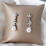 Ivory Teardrop Pearl CZ Vine Earrings - Earrings - Cassandra Lynne