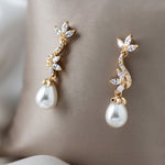 Ivory Teardrop Pearl CZ Vine Earrings - Earrings - Cassandra Lynne