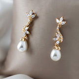 Ivory Teardrop Pearl CZ Vine Earrings - Earrings - Cassandra Lynne